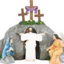 Cannan Jesus Resucitado con El Angel Y Maria Magdalena en La Tumba Vacia 10" x12" LED Resin Religious Figure Risen Jesus with The Angel and Mary Magdalene Empty Tomb