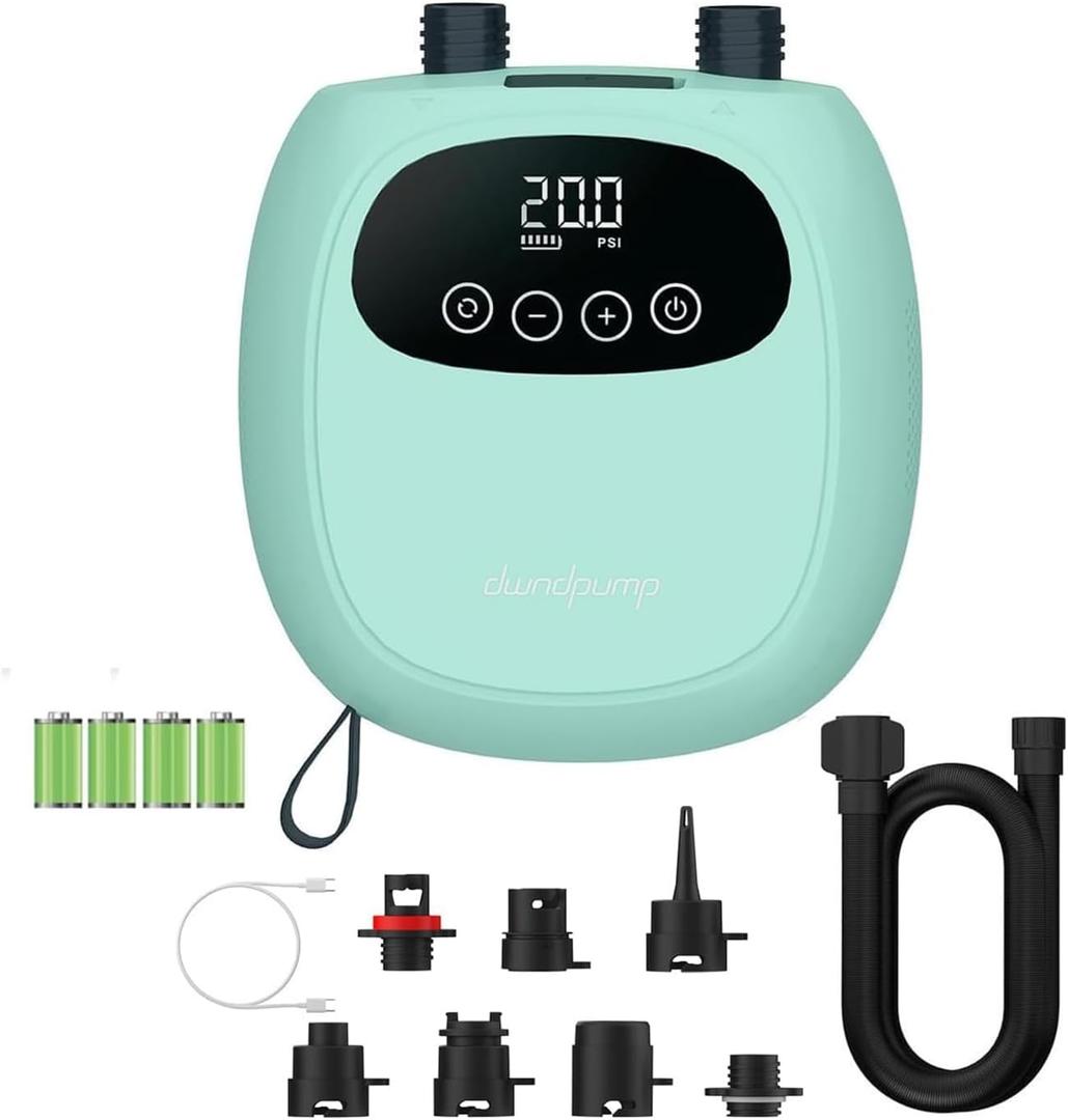 Electric Paddle Board Pump, Rechargeable 20PSI SUP Pump, Dual-Stage Inflation and Deflation Sup Air Pump, Portable Electric Pump for Kayaks, Wind Wings, SUPs (Green)