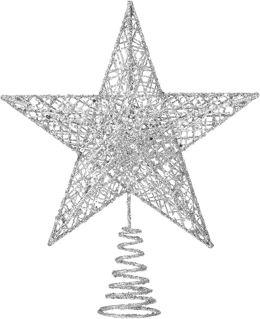 Christmas Tree Toppers Xmas Glitter Silver Hollow Star Treetop Topper for Christmas Tree Decoration Christmas Tree Toppers Xmas Glitter Silver Hollow Star Treetop Topper for Christmas Tree Decoration