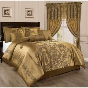 Chezmoi Collection Royale 7-Piece Jacquard Floral Comforter Set, Oversized King, Gold