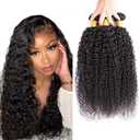 26 28 30 Inch Curly Bundles Human Hair #1B Bundle Kinky Curly Human Hair Bundles Natural Black Bundle #1B Color Unprocessed Virgin Hair Extensions 150g