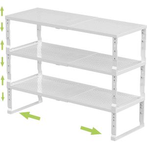 Expandable Adjustable Stackable Kitchen Organizer, Spice Rack,Metal Pantry Storage Shelves Racks,Counter Shelf for Cabinets, Countertop, Cupboard(3 Packs/Large/White) (10.24"D x 16.6"~26.5"W x 6.1"/7.5"H)
