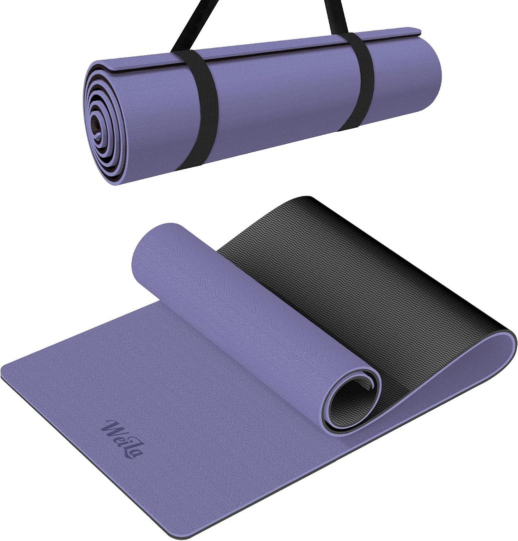 Non-slip TPE Yoga Mat for Women & Men,72"x24" Double-Sided Workout Mat for Home Gym Pilates Fitness,1/4 Inch Packable Lightweight Exercise Mat with Strap for Travel,Non Toxic Exercise Floor Mat