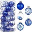 30ct Christmas Ball Ornaments-60mm/2.36" Shatterproof Clear Plastic Xmas Balls Baubles Set with Stuffed Delicate Sparkling, Hanging Christmas Tree Decorations(Blue)
