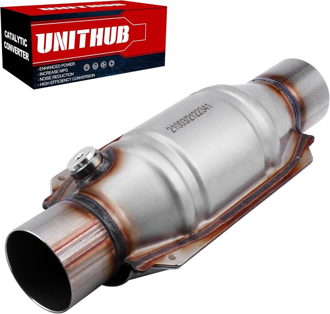 Universal Catalytic Converter 2.5 Inch 2.5" Inlet/Outlet Cat Converter with Heat Shield and Oxygen Sensor Port High Flow Front 15 Inch Stainless Steel Direct Replacement (EPA Compliant)