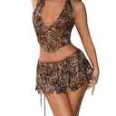 SOLY HUX Women's Y2k Skirt Sets 2 Piece Outfits Leopard Halter Crop Tops and Ruffle Layered Mini Skirt Set Multicoloured Leopard Medium