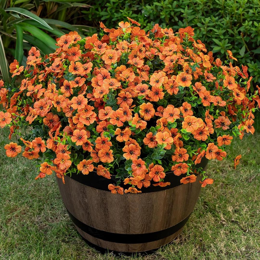 Lnoicy 20 Bundles Artificial Flowers for Outdoor Fake Plants for Spring Decoration,Faux Eucalyptus Flowers for Planter UV Resistant Lifelike for Home Porch GardenOrange