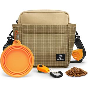 Dog Treat Pouch  Large Capacity with Magnetic Closure, Dog Walking Fanny Pack Built-in Poop Bag Dispenser, Clicker & Collapsible Bowl for Training & Walking - Khaki