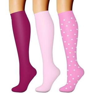 CHARMKING Compression Socks for Women & Men Circulation (3 Pairs) 15-20 mmHg is Best Support for Athletic Running Cycling Purple Pink Pink