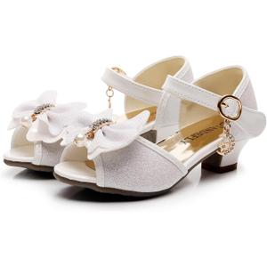 Toddler Girls Dress Shoes with Heels - Sparkly Sequins Flower Girl Sandals Open Toe for Wedding Party |Comfortable Bowknot Straps Size: 11 Little Kid