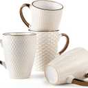 Gooditour Ceramic Coffee Mug Set - 16 Oz Large Coffee Mugs - Embossed Stoneware Cups with Handle for Latte Tea Cappuccino Cocoa - Microwave Dishwasher Safe - Set of 4 - White