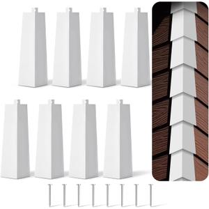 Therwen 8 Pcs Aluminum Siding Corners 8 Inch Outside White Corner Caps Smooth Siding Trim, Metal Nails Included for Mobile Home House Exterior