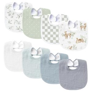 Konssy Muslin Baby Bibs 8 Pack Baby Bandana Drool Bibs Cotton for Unisex Boys and Girls, Soft Absorbent Set for Teething and Drooling (Stone)