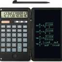 Calculator, 12-Digit Large Display Office Desk Calcultors with Erasable Writing Table, Solar and Battery Dual Power Pocket Desktop Calculator for Basic Financial Home School, Black