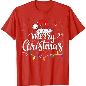 Merry Christmas Lights Red Santa Hat Xmas Family Men Women T-Shirt, S