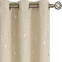 Room Darkening Curtains 72 Inches Long, Grommet Thermal Insulated Blackout Curtains with Wave Line and Dots Printed for Bedroom, 2 Panels, Each 42 x 72 Inch, Beige