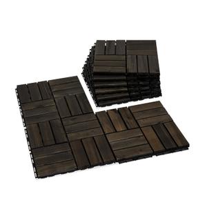 Acacia Wood Flooring Interlocking Deck Tiles for Patio Decor 9 Pcs 12 Slats VR Black - Waterproof Indoor & Outdoor Decor - Balcony Garden Decking Tile (12.2 * 12.2 * 0.7 inches)