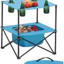 VEVOR Folding Camping Table, Portable Outdoor Lightweight Picnic Table, 600D Oxford Fabric Waterproof Canvas Travel Beach Tables, with 4 Cup Holders, Carry Bag, for Tailgating Camping Picnic, Blue