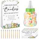 Roowest 62 Pcs Baby Shower Games Guess How Many Candies Are in the Jar Sign 50 Small Guessing Games 10 HB Pencils and 1000 ml Milk Bottle for Baby Shower Gender Reveal Party(Cute Color,Animal)