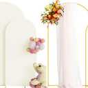 Putros Metal Arch Stand with Cover Set of 2 Ivory Spandex Fitted Wedding Arch Cover and Round Top Chiara Backdrop Stand for Birthday Party Baby Shower Decoration 7.2FT, 6FT