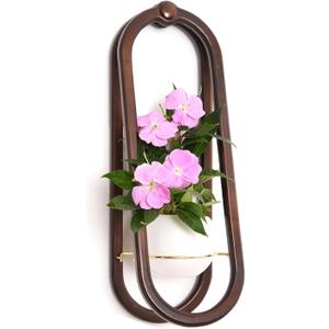Wooden Wall Planters for Indoor - Modern Hanging Plant Stand Shelf with Ceramic Pot - Walnut Color (Set of 1)
