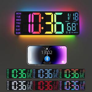 13" Digital Wall Clock with Night Light, Digital Clock with 8 RGB Colors, Dual Alarm, Dimmer, Auto DST, Voice Control, Auto Time Sync, Clocks for Living Room, Bedroom, Perfect for Gift (Black)