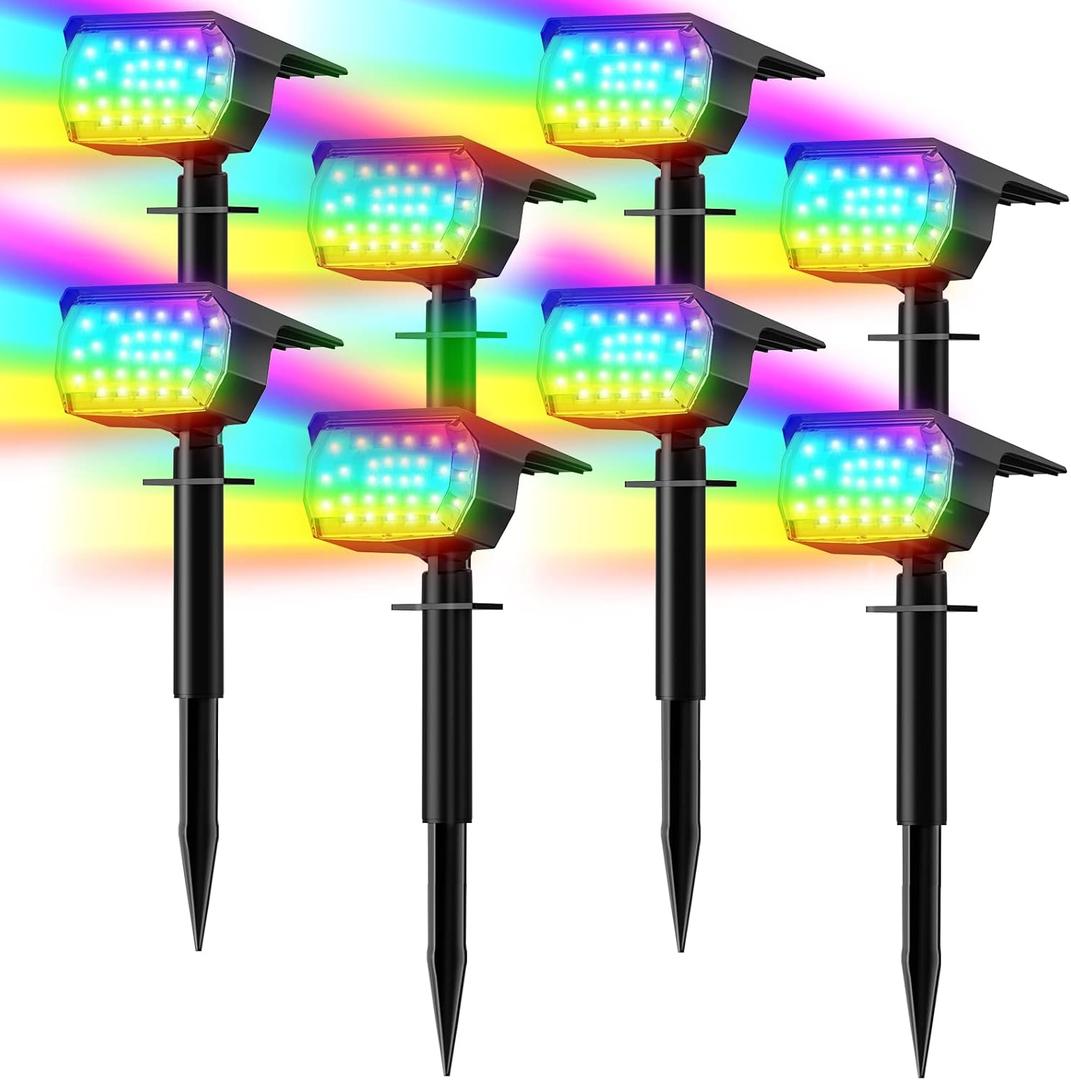 LANSOW Solar Spot Lights Outdoor Color Changing, [7 Modes/8 Pack] Christmas Landscape Spotlights, Solar Lights Outdoor Waterproof, Solar Powered Flood Lights for Outside Yard Garden Pathway