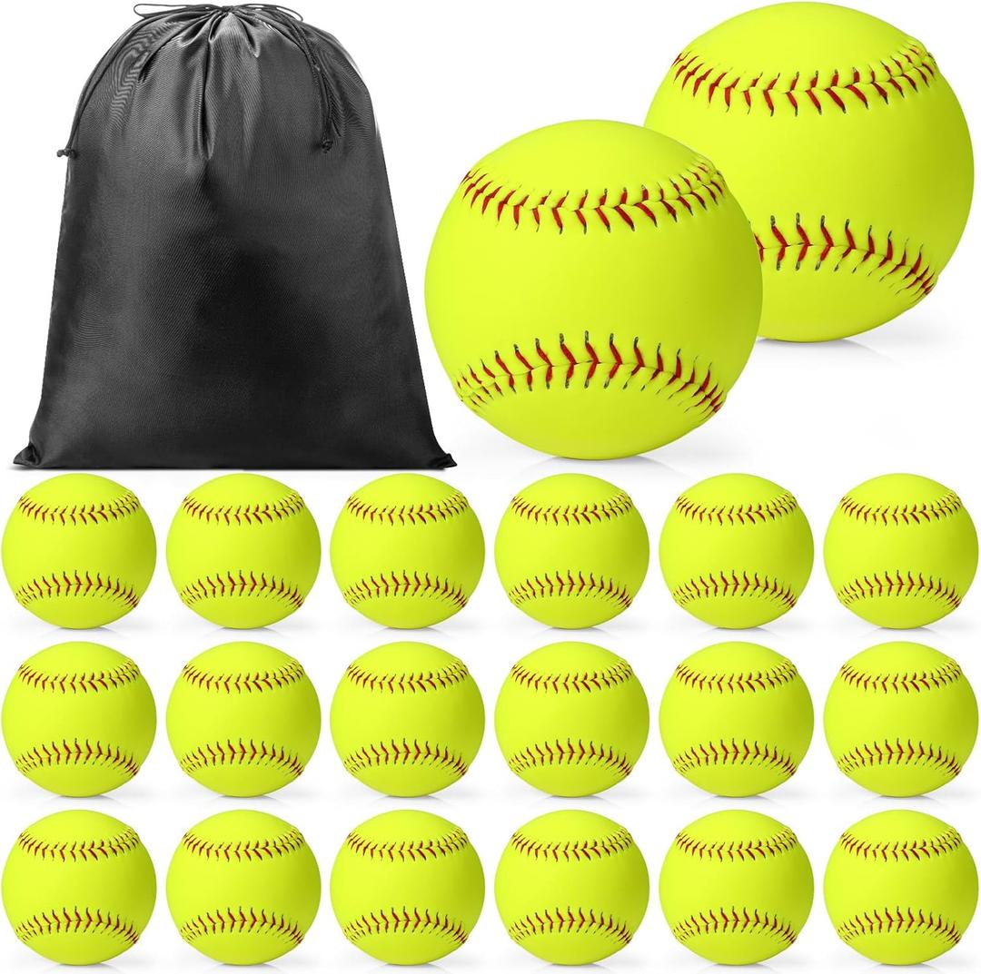 Sonwyoung 20 Pack Sports Practice Softball with Mesh Bag, Official Size and Weight Slowpitch Softball, Unmarked Leather Covered Youth Fastpitch Softball Ball Training Ball for Game Training (12 Inch)
