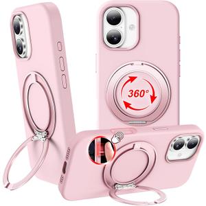 STERKER 360° Rotatable Stand Compatible with iPhone 17 Case with Magnetic [Military Grade Drop Tested][Adjustable Kickstand] Ring Holder Silicone Slim Back Soft Edge, Pink