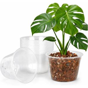 2 Gallon Clear Nursery Pots 15 Pack, 8 Inch Large Plastic Plant Pots with Drainage Holes, Transparent Planters for Root Monitoring, Seedlings, Vegetables, Flower, Indoor Outdoor