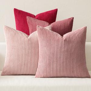 MIULEE Boho Farmhouse Throw Pillow Covers 18x18 Inch Set of 4 Romantic Decorative Cushion Covers Spring Corduroy Home Decor for Feminine Valentines Couch Bed Sofa Living Room Aesthetic Pink