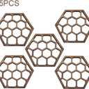 5 Pack Hollow Hexagon Wooden Coasters, Honeycomb & Bee Pattern Cup Pads, Decorative Wooden Wall Art Ornaments, Rustic Home Bar Decor & Housewarming Gift for Bee Lovers