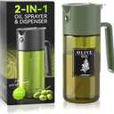 2-IN-1 500ml/17oz Light-Blocking Dark Oil Sprayer for Cooking W/Stickers, Dark Green Glass Olive Oil Dispenser Bottle for Kitchen, Even Spray with Portion Control, Perfect for Air Fryer, BBQ -Green