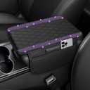 NBTEPEM Bling Car Center Console Cover, Leather Car Arm Rest Cover Cushion with 2 Storage Bags, Universal Auto Armrest Protector Storage Box, Bling Accessories Interior for Most Vehicles (Purple)