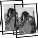 eletecpro 5x7 Metal Picture Frame Set of 2 with Real Glass Cover, Tabletop Display Photo for Multiple Size up to 5x7, Black Floating Photo Frame for Wedding, Party, Home Decor, Vertical