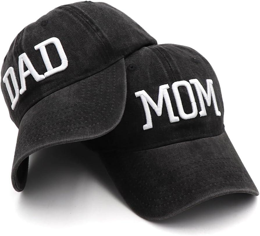 Mom and Dad Hats New Dad Mon Parents Gifts for Couples Fathers Day Embroidered Baseball Caps (Gray)