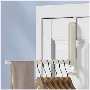 Over The Door Folding Clothes Drying Rack, Alluminum Alloy Hanger with Retractable Lod, Laundry Hanging Coat Rack with 6 Groves, Clothing Hanger Hook for Towel,Coat,Bag and Robe (White Hook Type), 1 Pack