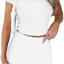Skirt Sets Women 2 Piece Outfits - Sexy Two Pc Off The Shoulder Tank Crop Top Bodycon Mini Skirts Suits Dresses, M