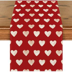 Artoid Mode Red Love Heart Valentine's Day Table Runner, Seasonal Anniversary Kitchen Dining Table Decoration for Indoor Home Party 13x72 Inch
