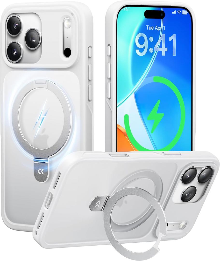 CASEKOO Ultra-Magnetic Stand for iPhone 17 Pro Case [Military Drop Protection] [Compatible with MagSafe] Shockproof Translucent Matte Slim Ring for iPhone 17 Pro Phone Case 6.3", White