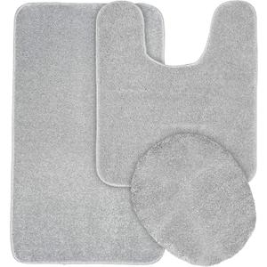 Garland Rug Gramercy Washable Bath Rug – Soft, Plush, Absorbent, Quick-Dry, Durable, 3 Piece Rug Set (Toilet Lid Cover, Contour Rug, 20" X34' Bath Rugs), Silver