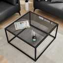 SAYGOER Glass Coffee Table, Small Modern Coffee Table Square Simple Center Tables for Living Room 26.7 x 26.7 x 17.7 Inches, Gray Black