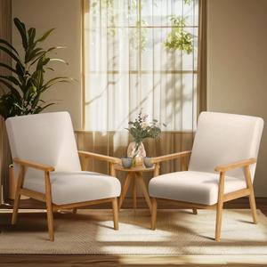 COLAMY Mid Century Modern Accent Chair Set of 2, Relaxing Armchair with Solid Wood Frame & Soft Cushion, Reading Leisure Chair with High Back for Living RoomBeige