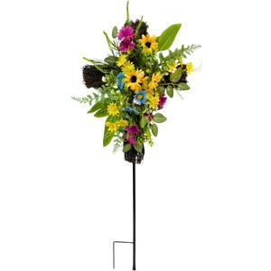 Svndlyn 32 Inch Solar Cross Stake Lighted Cemetery Stake with Sunflowers Daisies Colorful Wildflowers for Garden Cemetery Memorial