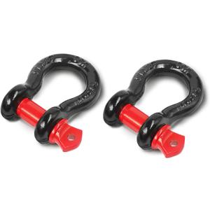 1/2" D Ring Shackle with 5/8" Screw Pin, 2T Working Load Limit (WLL) / 12T (26,455 lb) Minimum Breaking Strength (MBS) for Tow Strap Winch, Off-Road Vehicle Recovery (Black/Red, 2 Pack)