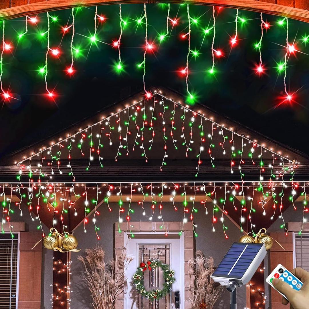 Upgraded Solar Christmas Lights,304 LED Outdoor Christmas Decorations 8 Modes Waterproof Solar Powered String Lights for Patio Yard Garden Wedding Party House Xmas Tree Roof Decorations (Red and Green)
