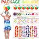 24PCS Hawaiian Luau Leis Party Decorations Supplies Set,Hawaiian Leis,Flos Hibisci Hair Clips, Hawaiian Sunglasses, Beach Balls for Summer Beach Pool Birthday Decor Favors
