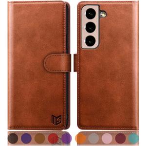 SUANPOT for Galaxy S22+ 5G RFID Leather Wallet Case, Credit Card Holder, Flip Folio, Shockproof Cover - Light Brown