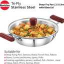 Hawkins 2.5 Litre Deep Fry Pan, Triply Stainless Steel Kadai with Glass Lid, Flat Bottom Induction Kadhai, Silver (SSD25G)