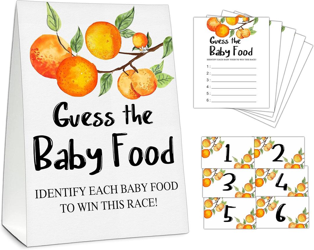 Guess the Baby Food Party Games, Baby Shower Game Set, 1 Standing Sign + 25 Answer Cards + 6 Number Cards, Little Cutie Gender Reveal Party Decorations Supplies -A07, Medium, Small